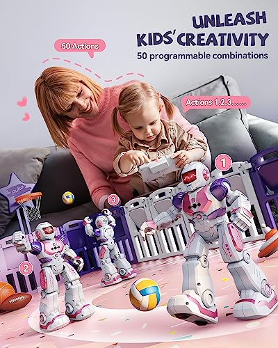 Ruko 6088 Robot Toys for Kids, RC Robot for Girls, Gesture Sensing Interactive Smart Robot, Singing Dancing Rechargeable Programmable, Gifts for Girls & Boys 3 4 5 6 Years Old, Pink