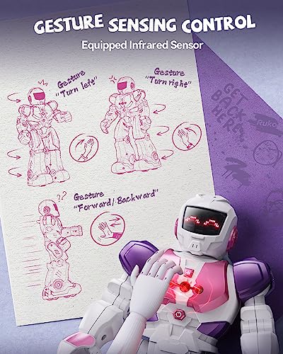 Ruko 6088 Robot Toys for Kids, RC Robot for Girls, Gesture Sensing Interactive Smart Robot, Singing Dancing Rechargeable Programmable, Gifts for Girls & Boys 3 4 5 6 Years Old, Pink