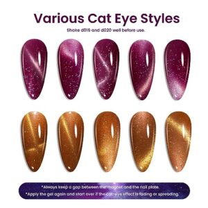 Beetles Cat Eye Gel Nail Polish Set 6 Colors, Glitter Nude Shiny Champagne Burgundy Gold Magnetic Effect Sparkle Stunning Fall Nail Uv Gel Polish Halloween Gifts for Women Girls 2023 Limited Colors