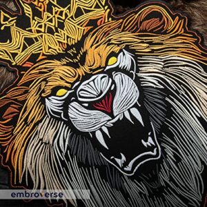 EMBROVERSE Royal Lion Large Back Patch - Golden King Crown - Angry Wild Animal Head - Embroidered Iron On - 11.6 x 15.4 inches