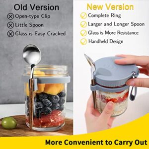 SMARCH Newest Overnight Oats Container with Lid and Spoon, 16 oz Glass Mason Jars with Lid, Upgrade Airtight Wide Mouth Oatmeal Jars for Meal Prep,Candy,Milk,Cereal,Fruit,Overnight Oats On The Go Container (White)