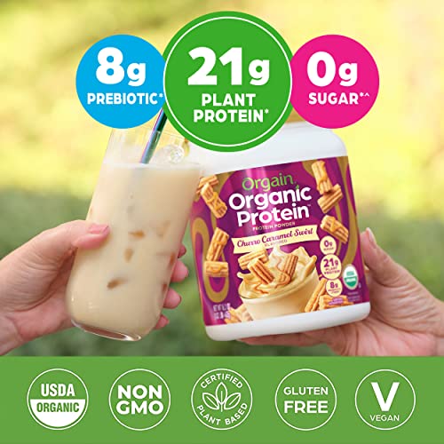 Orgain Organic Vegan Protein Powder, Churro Caramel Swirl - 21g Plant Based Protein, Gluten Free, Dairy Free, Lactose Free, Soy Free, No Sugar Added, Kosher, For Smoothies & Shakes - 1.02lb