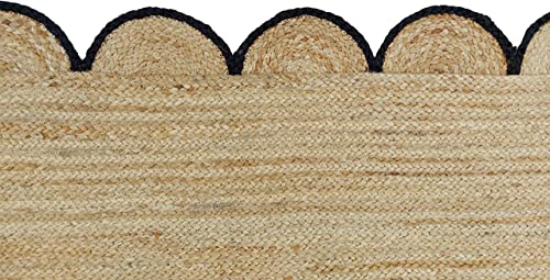 KALVEERA Jute Area Rug for Home and Living Room Décor Rectangular Scalloped Vintage Jute Area Rug Carpet Black 4' x 6'