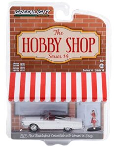 1965 thunderbird convertible white and woman in dress the hobby shop series 14 1/64 diecast model car by greenlight 97140 b