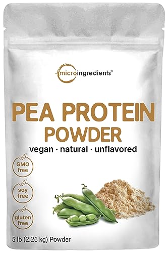 Micro Ingredients North American Grown, Pea Protein Powder, 5 Pounds | Plant Based, Unflavored | Complete Vegan Protein Source – 27g Serving | Rich in BCAAs & EAAs | Non-GMO, Keto Friendly