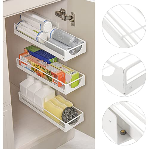 Alipis Clear Shelves Sliding Under Sink Organizers Pull Out Cabinet Organizer Storage Carbon Steel Sink Storage Drawer Shelf for Kitchen Bathroom Organizer White Storage Drawers