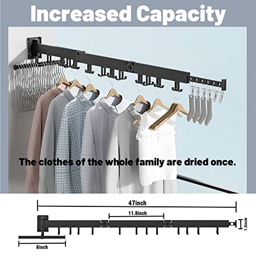 Zxlozxly Wall Mounted Clothes Hanger Rack, Black Retractable Clothes Drying Rack, Laundry Drying Rack, Collapsible (Tri-Fold), Clothes Drying Rack for Laundry Balcony Bedroom