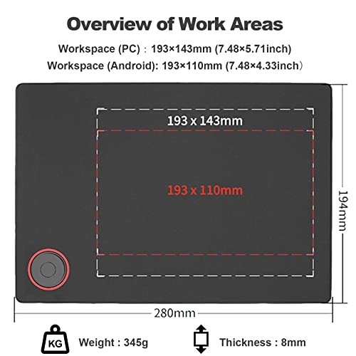 TeinenRon Drawing Tablet 7.6 × 5.6 inch Active Area,Graphic Drawing Pad with Roll Key & 8192 Levels Battery-Free Pen,Digital Writing Pad for PC/Mac/Android OS,(Drawing/E-Learning/Remote Working)