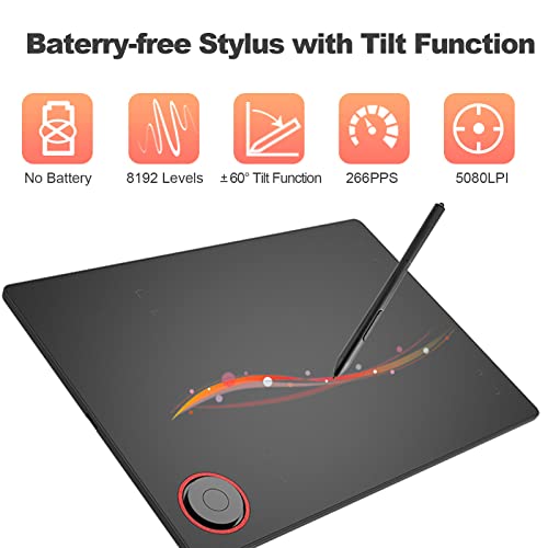 TeinenRon Drawing Tablet 7.6 × 5.6 inch Active Area,Graphic Drawing Pad with Roll Key & 8192 Levels Battery-Free Pen,Digital Writing Pad for PC/Mac/Android OS,(Drawing/E-Learning/Remote Working)
