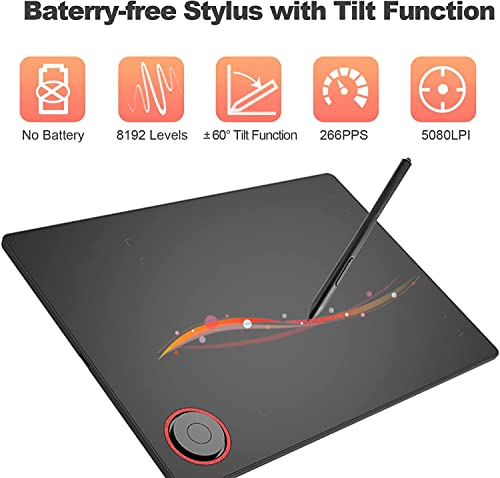 TeinenRon Drawing Tablet 7.6 × 5.6 inch Active Area,Graphic Drawing Pad with Roll Key & 8192 Levels Battery-Free Pen,Digital Writing Pad for PC/Mac/Android OS,(Drawing/E-Learning/Remote Working)