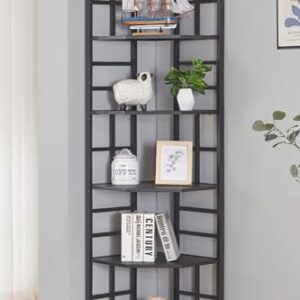 HOMISSUE 6 Tier Industrial Corner Shelf Unit, 76.9” Tall Corner Bookcase Storage Display Organizer Storage Stand for Home Office, Black