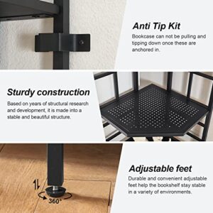 HOMISSUE 6 Tier Industrial Corner Shelf Unit, 76.9” Tall Corner Bookcase Storage Display Organizer Storage Stand for Home Office, Black