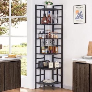 HOMISSUE 6 Tier Industrial Corner Shelf Unit, 76.9” Tall Corner Bookcase Storage Display Organizer Storage Stand for Home Office, Black