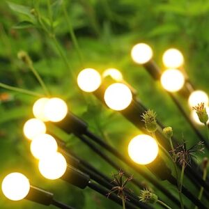 slyuexu decorative solar garden lights outdoor waterproof: 4pack 24leds vibrant wind swaying dancing firefly outside decor, high flexible wire, bright solar powered decoration for yard patio lawn path