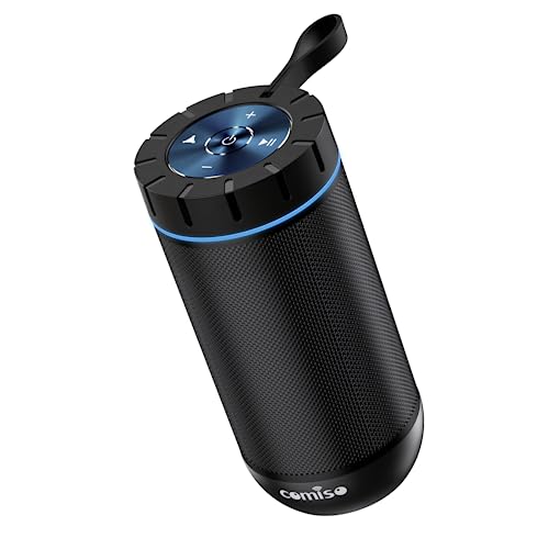 comiso X26 Bluetooth Speaker, IPX5 Waterproof Speakers 360° HD Surround Sound with Punchy Bass, Wireless Dual Pairing, 24H Playtime, Portable Speaker for Shower, Home, Outdoor, Camping, Beach - Black