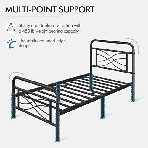 Topeakmart Twin Bed Frames Metal Bed with Vintage Style/Criss-Cross Design Headboard/Mattress Foundation/No Box Spring Needed/Under Bed Storage/Strong Slat Support Black Twin Bed