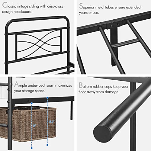 Topeakmart Twin Bed Frames Metal Bed with Vintage Style/Criss-Cross Design Headboard/Mattress Foundation/No Box Spring Needed/Under Bed Storage/Strong Slat Support Black Twin Bed