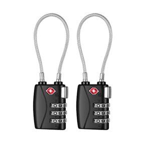 nage 3-digit cable lock, tsa approved luggage locks for suitcase, gym lockers, travel baggage (2 pack, black)