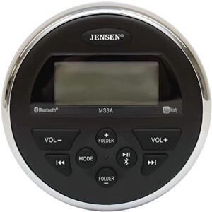 Jensen MS3A AM|FM|USB Waterproof Compact Bluetooth Stereo with App Control, 160 watts (40W x 4), Bluetooth Streaming Audio (A2DP/AVRCP), Rear USB for MP3, Rear AUX in (RCA), Line-Out (RCA) (Renewed)