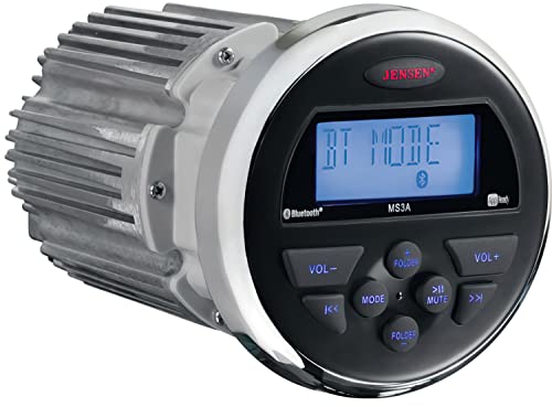 Jensen MS3A AM|FM|USB Waterproof Compact Bluetooth Stereo with App Control, 160 watts (40W x 4), Bluetooth Streaming Audio (A2DP/AVRCP), Rear USB for MP3, Rear AUX in (RCA), Line-Out (RCA) (Renewed)