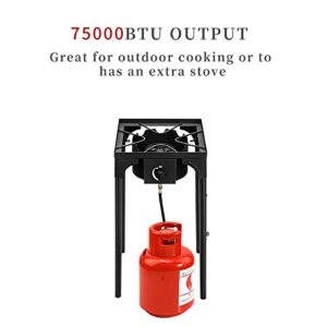 Portable Propane Gas Grill with Cast Iron - High Pressure Single for Outdoor Cooking Camping and Patio 75000-BTU Powerful Stove Cookware Equipment