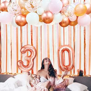 Rose Gold 30th Birthday Backdrop Pink Balloon Arch Garland Fabric Ribbon Photo Backdrop for Womens 30th Birthday Decorations 30 and Fabulous Cheers to 30 Years Anniversary Dirty Thirty Party Decor