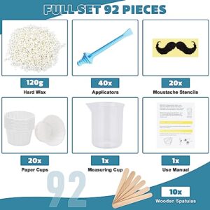 Keethem 120g Nose Wax Kit, Nose Wax with 40 Blue Applicators, Nose Hair Wax Painless Nose Hair Removal at Least 20 Times Usage, Nose Hair Waxing Kit for Men and Women with 20 Mustache Guards, 20pcs Paper Cup, 10pcs wooden sticks