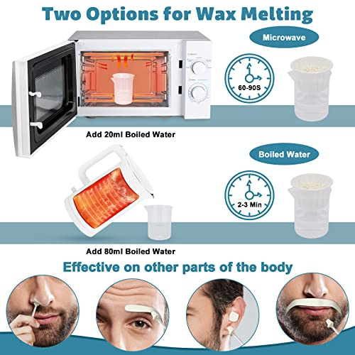 Keethem 120g Nose Wax Kit, Nose Wax with 40 Blue Applicators, Nose Hair Wax Painless Nose Hair Removal at Least 20 Times Usage, Nose Hair Waxing Kit for Men and Women with 20 Mustache Guards, 20pcs Paper Cup, 10pcs wooden sticks
