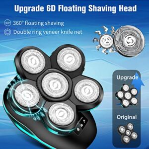 Upgrade 6-in-1 Head Shaver for Men, Mens Electric Shaver Bald Head Shaver Cordless Electric Razor for Men IPX7 Waterproof Rotary Shaver Grooming Kit, Face Head Shaver with Nose Hair Sideburns Trimmer