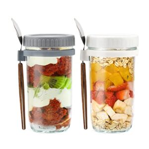 overnight oats containers with lids and spoon 2pack 20oz overnight oat jars with measurement marks larger glass airtight oatmeal container wide mouth mason jars for meal prep chia yogurt salad cereal