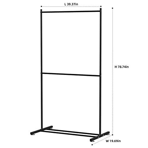 KKgoubz Clothes Rack Double Rod Clothing Rack,Garment Racks for Hanging Clothes,Metal Garment Rack with Bottom Storage,Carbon Steel Black