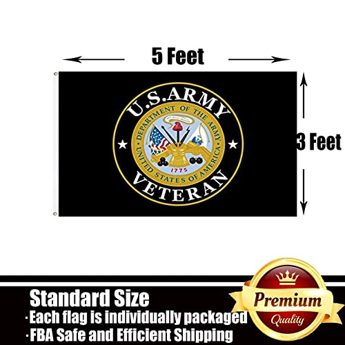 US Army Veteran Emblem Flag 3x5 Outdoor Double Sided 3 Ply-Made in USA Army Gold Crest Military Flags-Vivid Color Clear Pattern Reinforcement Sewing Durable Polyester with 2 Brass Grommets