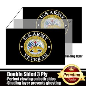 US Army Veteran Emblem Flag 3x5 Outdoor Double Sided 3 Ply-Made in USA Army Gold Crest Military Flags-Vivid Color Clear Pattern Reinforcement Sewing Durable Polyester with 2 Brass Grommets