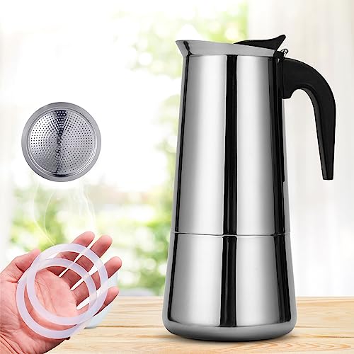 DITOSH Stovetop Espresso Maker Sainless Steel Moka Pot Espresso Maker Percolator Italian Coffee Maker Capable Moka Coffee Machine Cafe Percolator Maker for Home & Camping (2Cup-Straight)