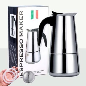 ditosh stovetop espresso maker sainless steel moka pot espresso maker percolator italian coffee maker capable moka coffee machine cafe percolator maker for home & camping (2cup-straight)
