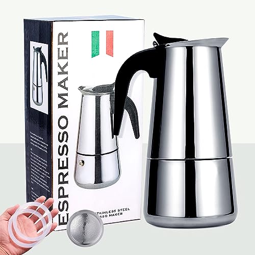 DITOSH Stovetop Espresso Maker Sainless Steel Moka Pot Espresso Maker Percolator Italian Coffee Maker Capable Moka Coffee Machine Cafe Percolator Maker for Home & Camping (2Cup-Straight)