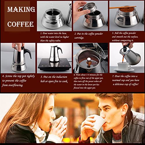 DITOSH Stovetop Espresso Maker Sainless Steel Moka Pot Espresso Maker Percolator Italian Coffee Maker Capable Moka Coffee Machine Cafe Percolator Maker for Home & Camping (2Cup-Straight)