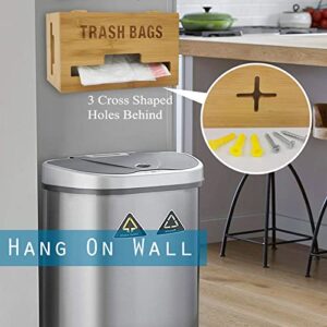Upgraded Extra Large Bamboo Trash Bag Dispenser Garbage Bag Holder Kitchen Laundry Trash Can Organizer, Compatible with Standard Trash Bag Rolls, Wall Mounted or on Countertop