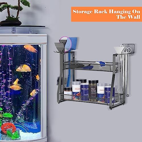 Amawarm Fish Tank Accessories Organizer, Fish Tank Cleaning Tools Organizer Rack, Aquarium Aquascape Tools Organizer, Aquarium Fish Nets Organizer, Organizer Rack for Aquarium and Fish Tank (Black)