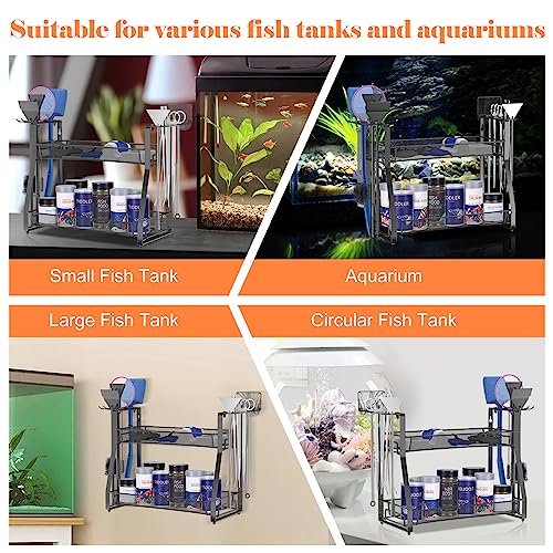 Amawarm Fish Tank Accessories Organizer, Fish Tank Cleaning Tools Organizer Rack, Aquarium Aquascape Tools Organizer, Aquarium Fish Nets Organizer, Organizer Rack for Aquarium and Fish Tank (Black)