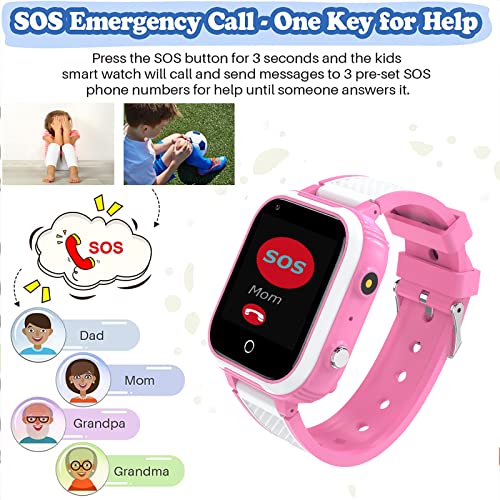 4G Smart Watch for Kids, Smart Watch with GPS Tracker Two Way Calling, Text Voice & Video Chat, SOS, WiFi, Waterproof Touch Screen Wrist Watch Suitable for 4-12 Boys Girls Birthday Gifts. (Pink)