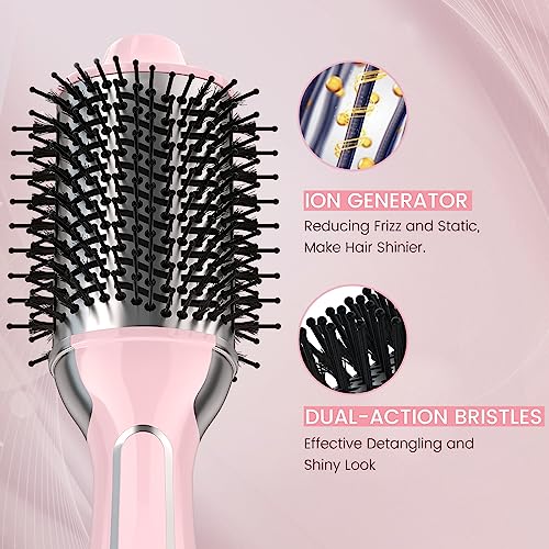 Dual Voltage Hair Dryer Brush, PRITECH Hot Air Brush 110V-120V/220V-240V Ionic 1000W Blow Dryer Brush 4 in 1 Styler, One Step Volumizer,Styling Brush for Straight and Curling Hair Salon