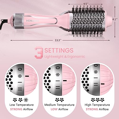 Dual Voltage Hair Dryer Brush, PRITECH Hot Air Brush 110V-120V/220V-240V Ionic 1000W Blow Dryer Brush 4 in 1 Styler, One Step Volumizer,Styling Brush for Straight and Curling Hair Salon