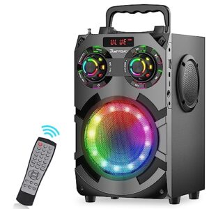 portable loud bluetooth speakers with subwoofer, 80w peak powerful large boombox bluetooth wireless with stereo sound, fm radio, eq, remote, led lights, for home outdoor party holiday birthday gifts