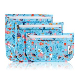 HIONXMGA TSA Approved Toiletry Bag,Set of 3 Clear Travel Toiletry Bags Quart Size Zipper Travel Pouch,Waterproof Travel Makeup Cosmetic Bag for Women Men Toiletries Carry on Airport,Marine World