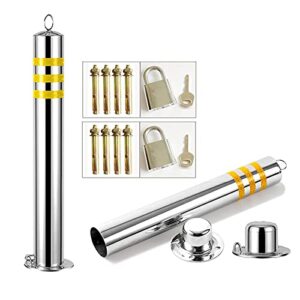 Parking Barrier Stainless Steel Security Posts for Driveways Car Parking Space Lock 2 Pack Detachable Parking Pile with Reflective Tape