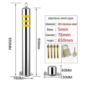 Parking Barrier Stainless Steel Security Posts for Driveways Car Parking Space Lock 2 Pack Detachable Parking Pile with Reflective Tape