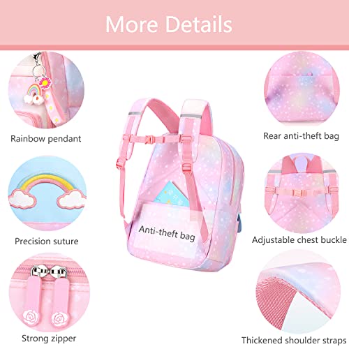 Lmeison Backpack for Girls School Backpacks for Girl Cute Bookbag Kawaii Kids School Bag Blue Rainbow Back Pack for Elementary School Middle School Teen Backpacks Casual Daypack for Travel