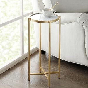 dowlvn gold marble snack drink accent table, small round side end table for living room bedroom small space, 11" d x 24" h