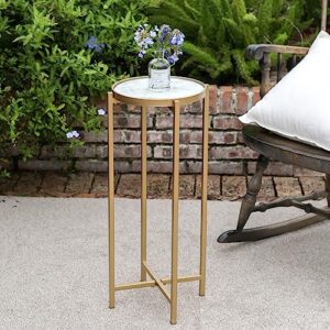 DOWLVN Gold Marble Snack Drink Accent Table, Small Round Side End Table for Living Room Bedroom Small Space, 11" D x 24" H